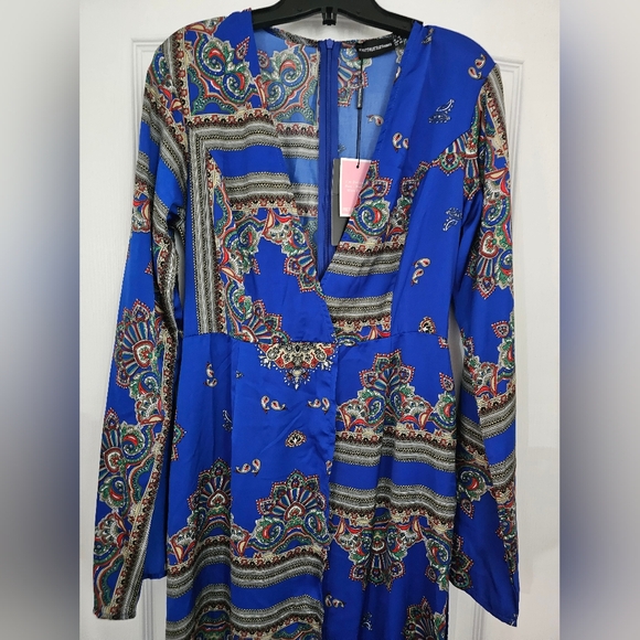 Cobalt Print Satin Kimono Maxi Dress - Picture 5 of 11